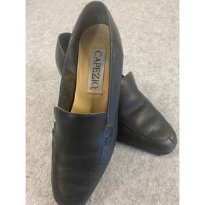 Capezio Lepolian Dark Navy Leather Square Toe Block Heel Loafer Women's Size 6.5